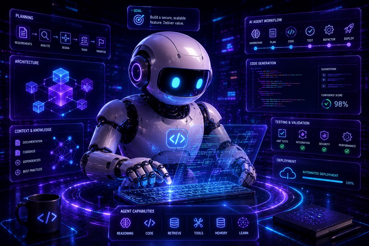 Programmierender Roboter als Symbolbild für KI